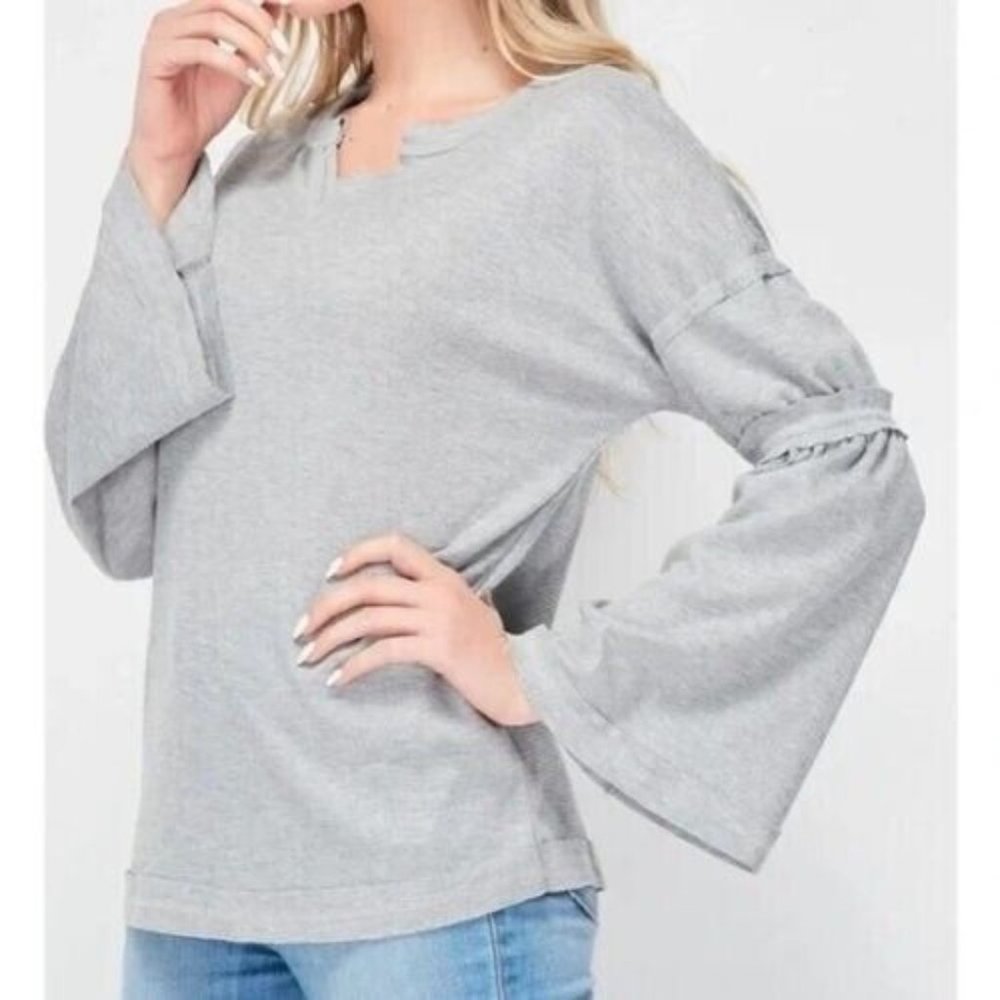 Baea Womens Plus 1X Angel Sleeve Womens Thermal Top Nordstrom Gray Waffle Knit